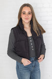 Black Cropped Zip Puffer Vest