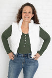 White Crop Zip Puffer Vest