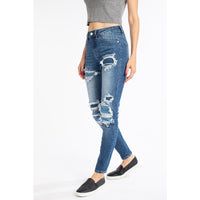 Mid Rise Patched Skinny